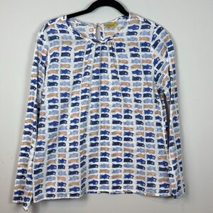 Roberta Roller rabbit All Over Multicolor Fish Pattern Top Womens SM 100% Cotton